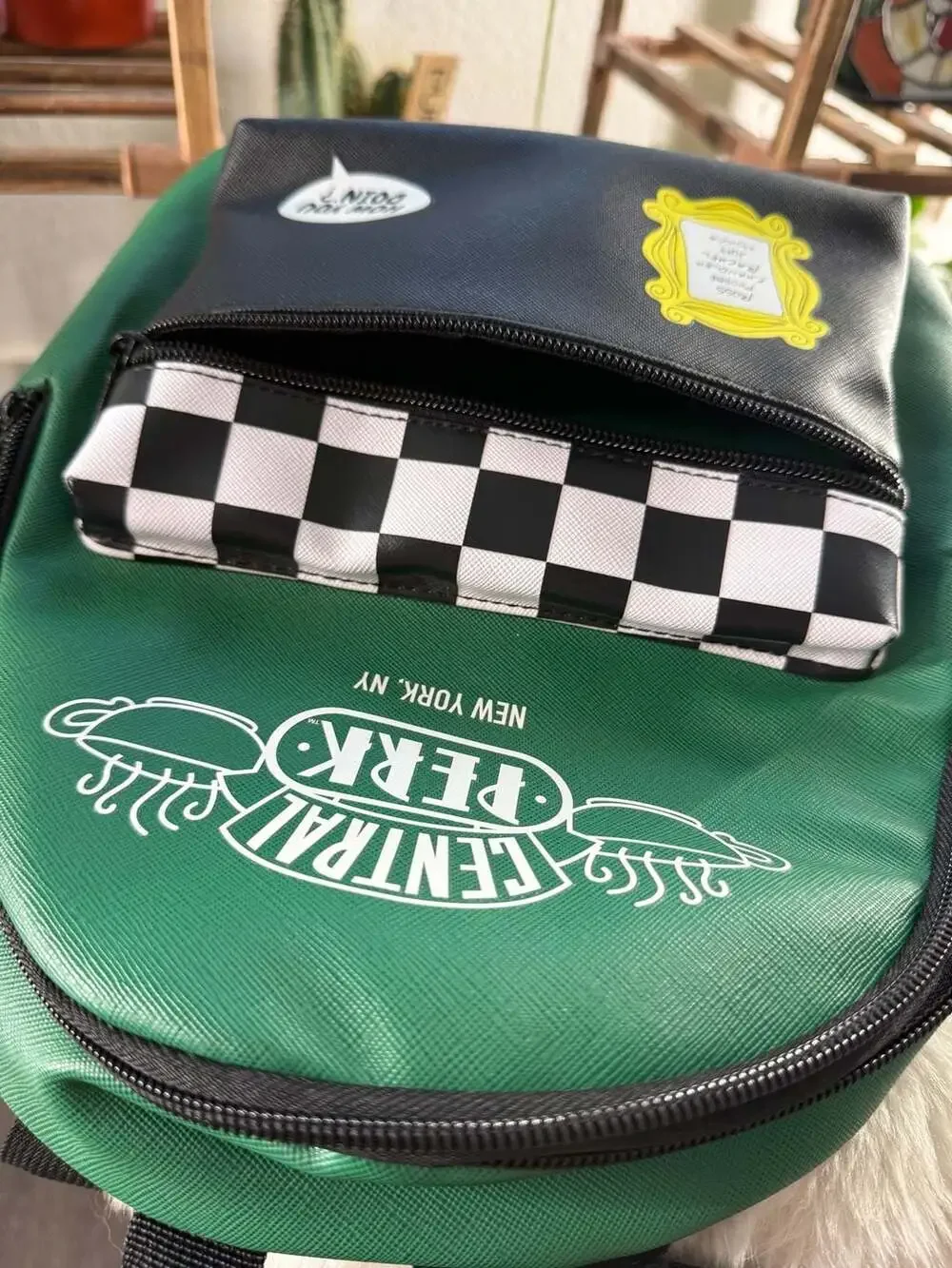 Friends Central Perk Mini Backpack Green Black Checkerboard